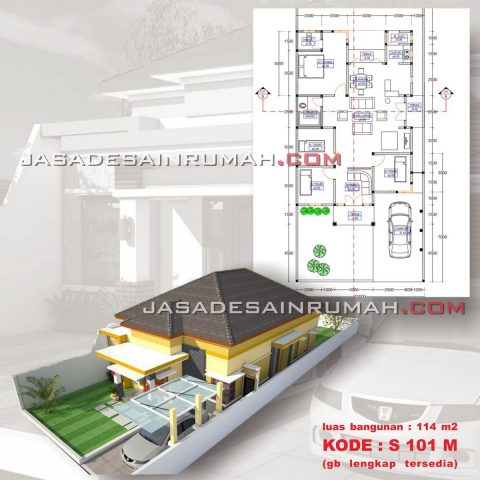 Denah Desain Rumah Minimalis Idaman Warna Kuning Menyala