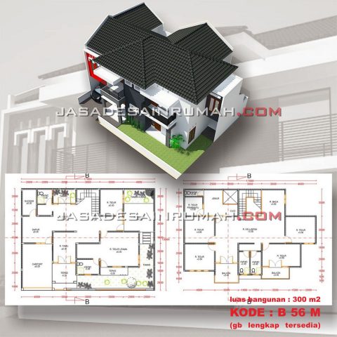 Denah Desain Rumah 2 Lantai Simple Modern Luas Bangunan 300 m2