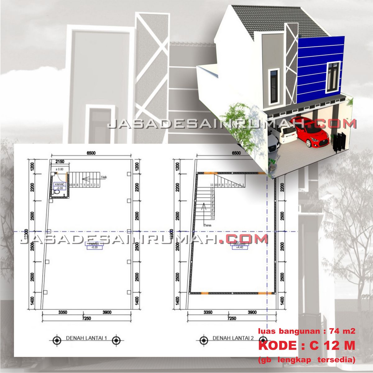 Desain Bangunan Usaha Minimalis Mungil 2 Lantai Lebar 7 Meter Bawah Full Parkir Ruang Fleksibel Jasa Desain Rumah
