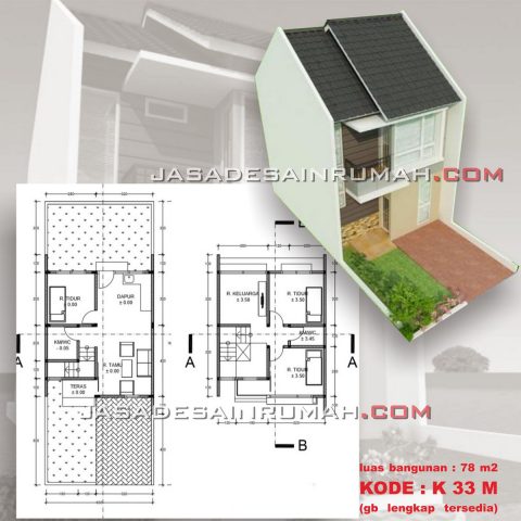 Denah Desain Rumah Kecil 2 Lantai Simple Modern