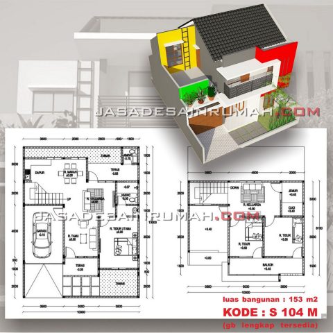 Denah Desain Rumah Simple Modern 2 Lantai Warna Warni