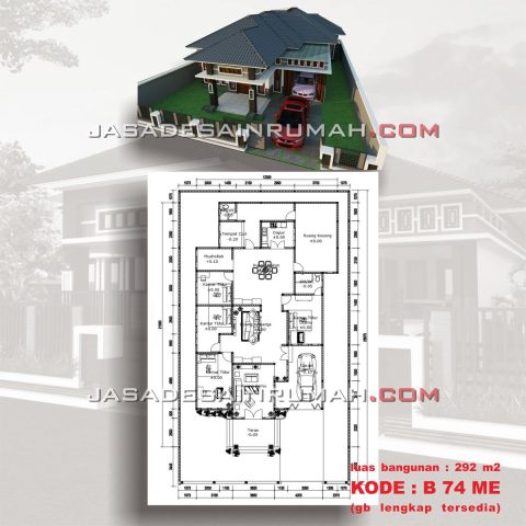 Denah Desain Rumah 1 Lantai Ukuran Besar