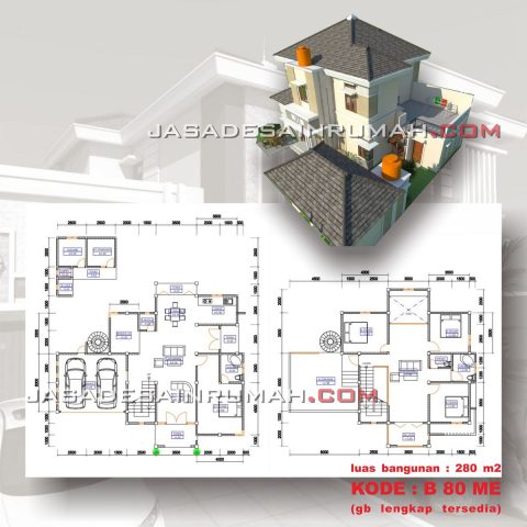 Denah Rumah Minimalis 2 Lantai 280 m2