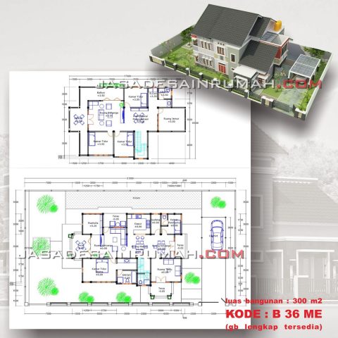Denah Desain Rumah 2 Lantai Ukuran Besar